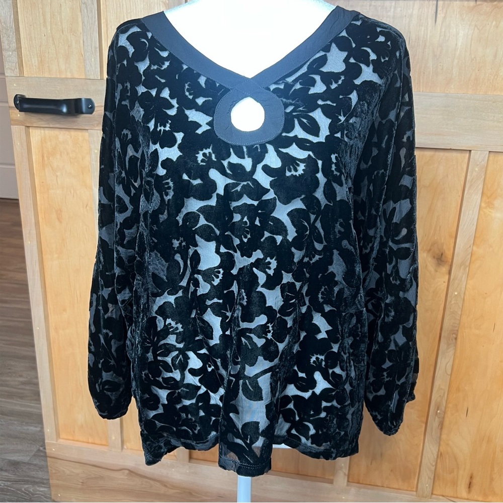 Mystree Size Small | Black Velvet Sheer | STUNNING| Women's Long Sleeve Top - Picture 2 of 9